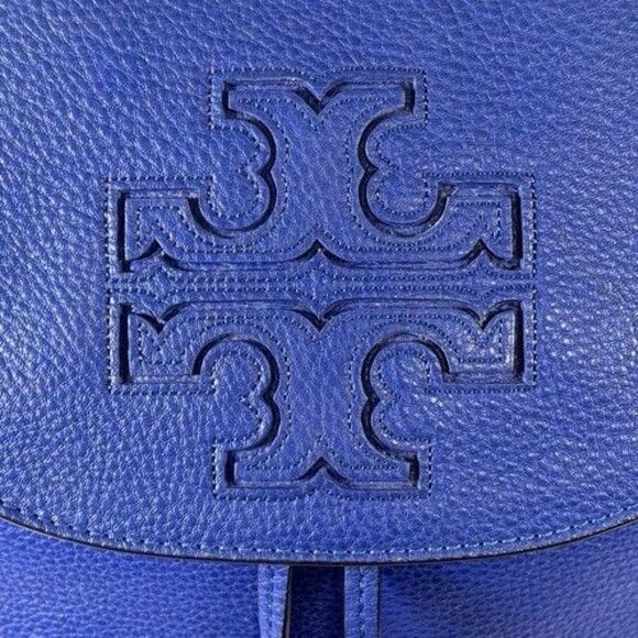Tory Burch Harper Double TT Logo Embossed Pebble Leather Macaw Backpack MRP $495